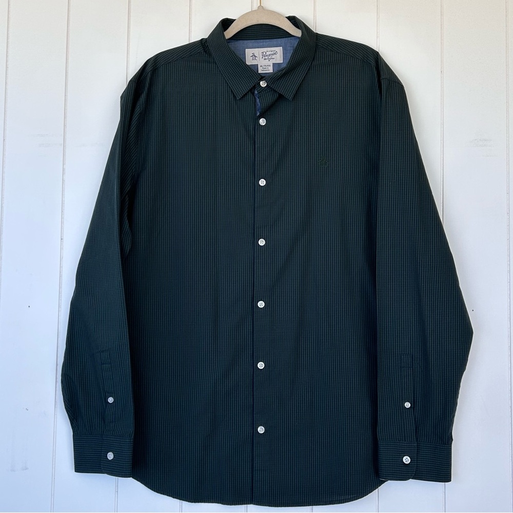 Original Penguin‎ Men’s Button Up Shirt Long Sleeves Forest/Navy Size XL